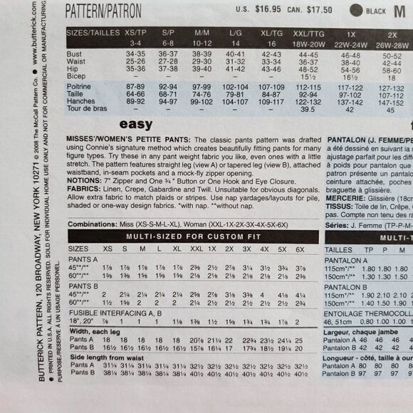 00s Butterick Pattern B5222 Uncut Pants Trousers XXL 1x 2x 3x 4x 5x 6x - Picture 3 of 3